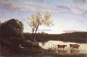 L'Etang aux trois Vaches et au Croissant de Lune camille corot